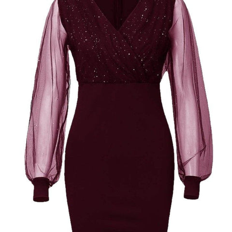 V-neck Sequin Fashion Dress Women Elegant 