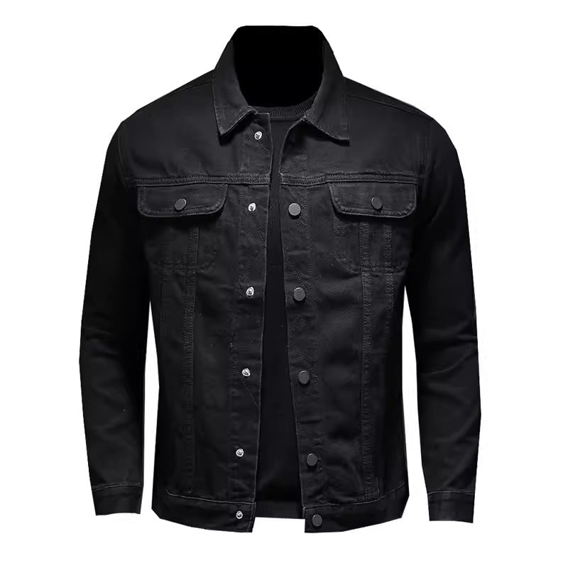 Multi-Pocket Solid Color Denim Jacket Men's