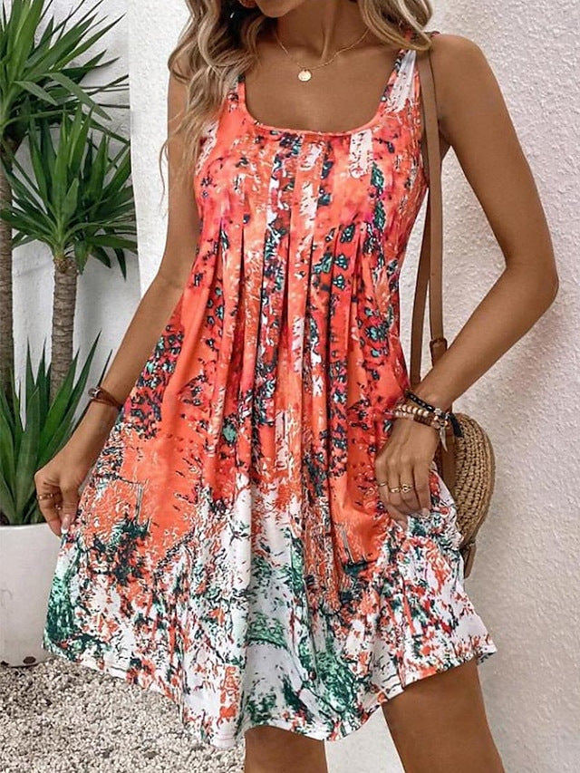 Purple Printed Loose Women's Dress For Beach