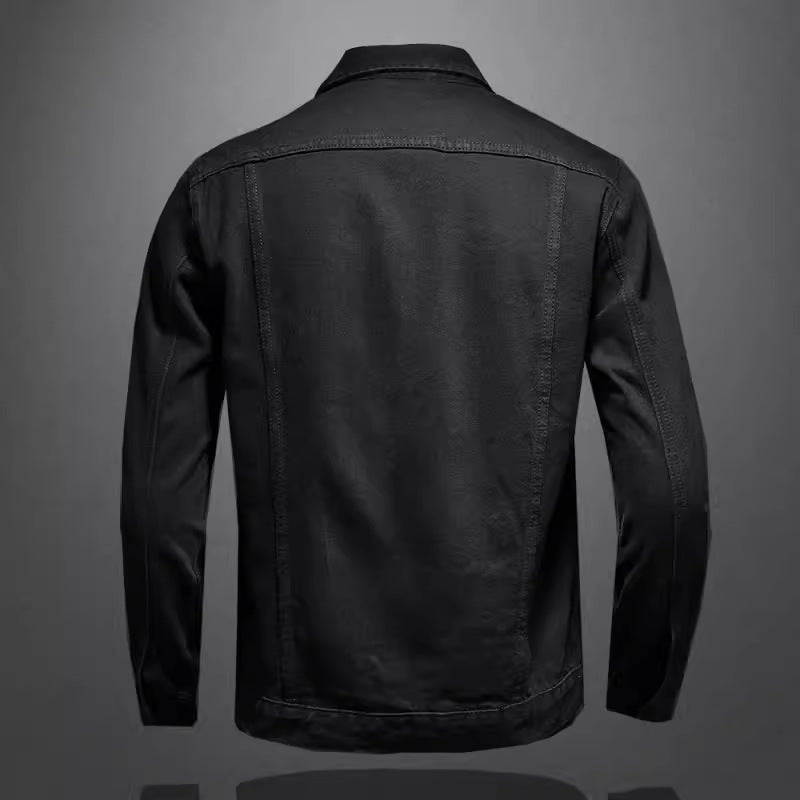 Multi-Pocket Solid Color Denim Jacket Men's