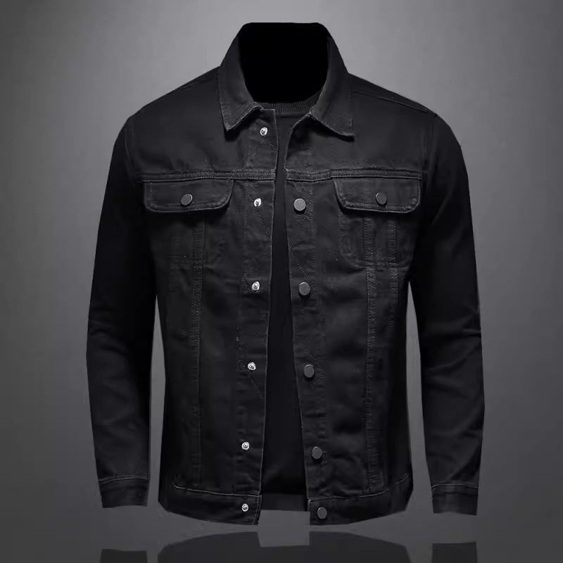 Multi-Pocket Solid Color Denim Jacket Men's