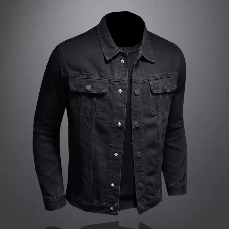 Multi-Pocket Solid Color Denim Jacket Men's