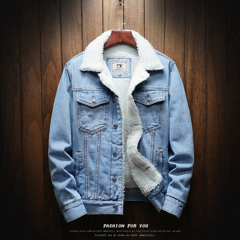  Winter Plus Fluff Collar Denim Jacket