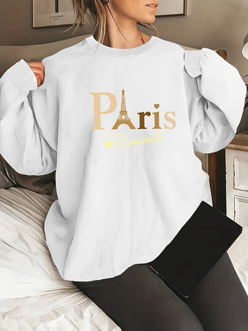 Love Tower Print Large Size Sweatshirt Women