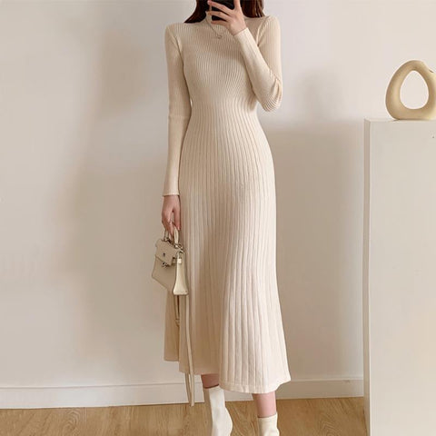  Sweater Skirt Half Turtleneck A-line Knitted Dress For Women