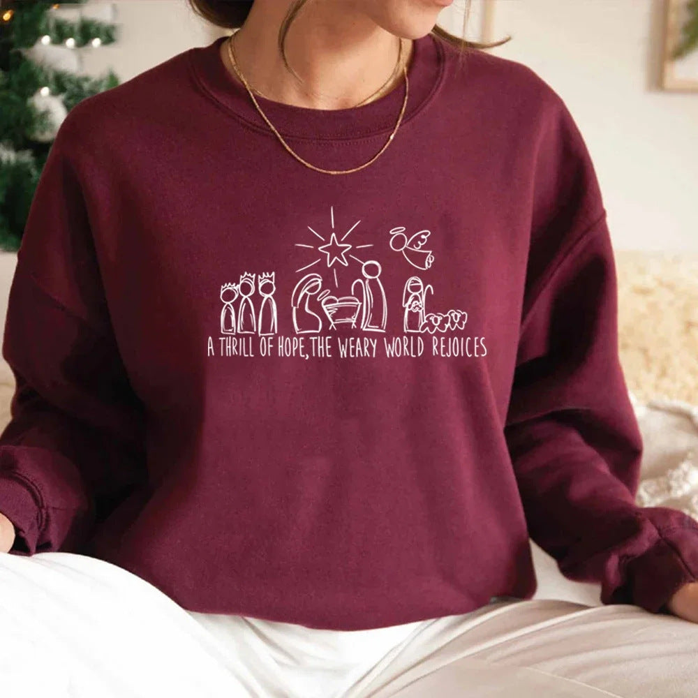 Christmas Women Sweatshirt Nativity Scene 