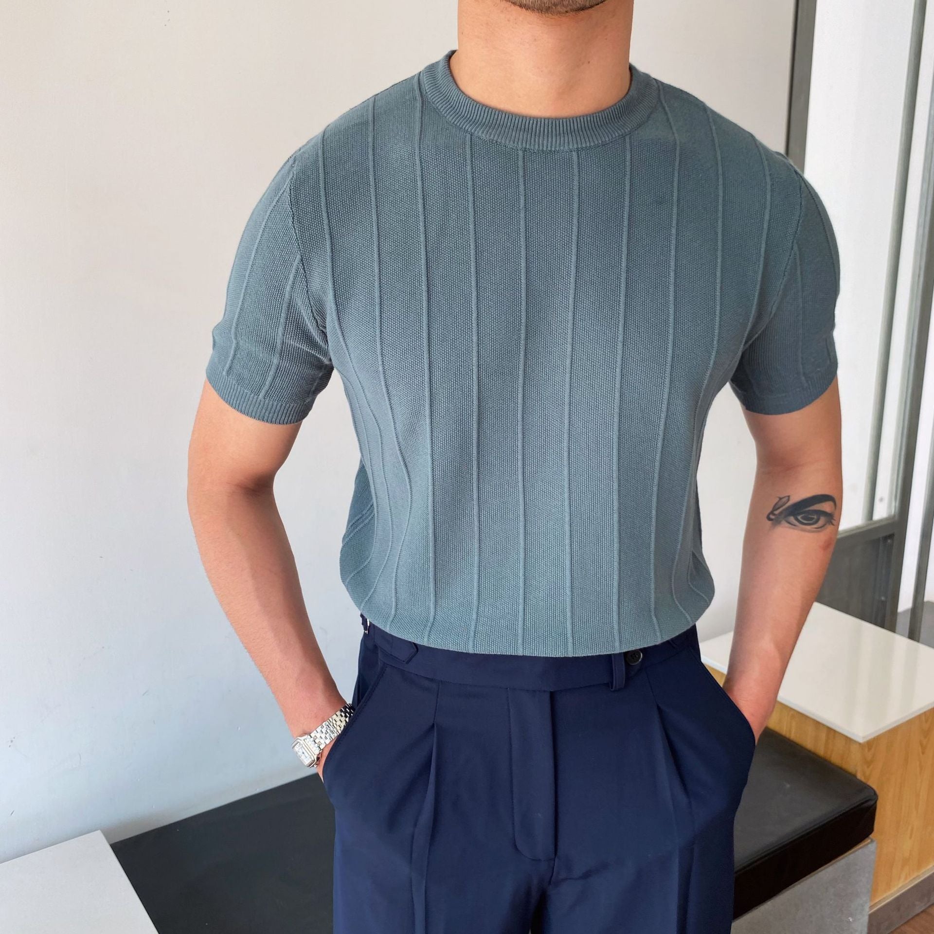 Light luxury knitted T-shirt Men's 