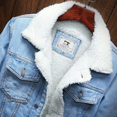  Winter Plus Fluff Collar Denim Jacket