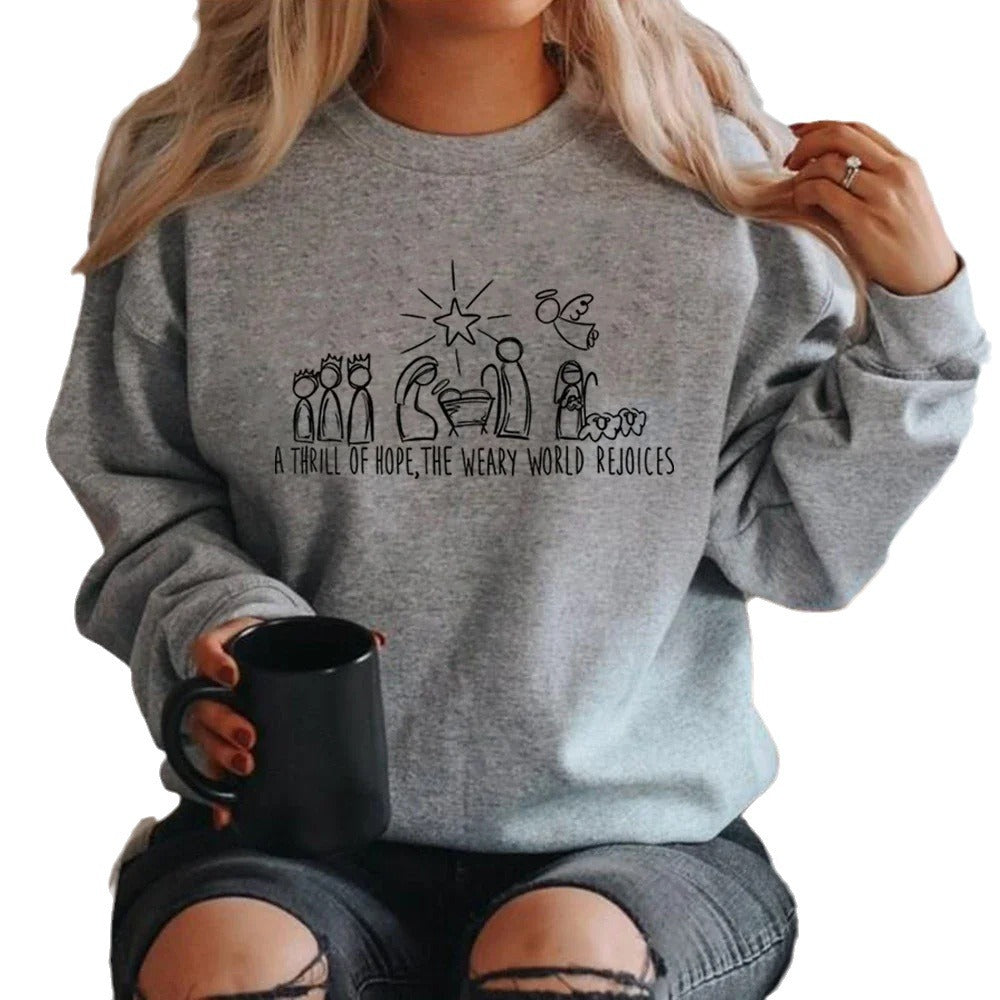 Christmas Women Sweatshirt Nativity Scene 