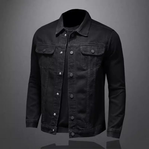 Multi-Pocket Solid Color Denim Jacket Men's