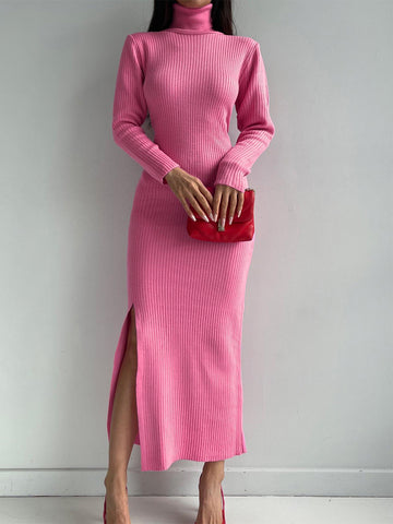 High Collar Slit Knitted Skirt Women