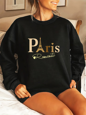 Love Tower Print Large Size Sweatshirt Women